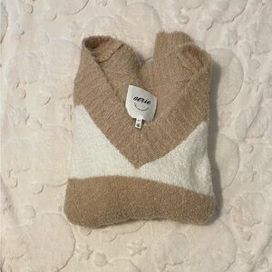 Aerie Women's Teddy Boucle Small Koko Brown Striped Oversized Sweater